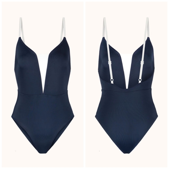 NEW! LIVELY Recycled The V One Piece Swimsuit  Navy Blue and White - Picture 2 of 7